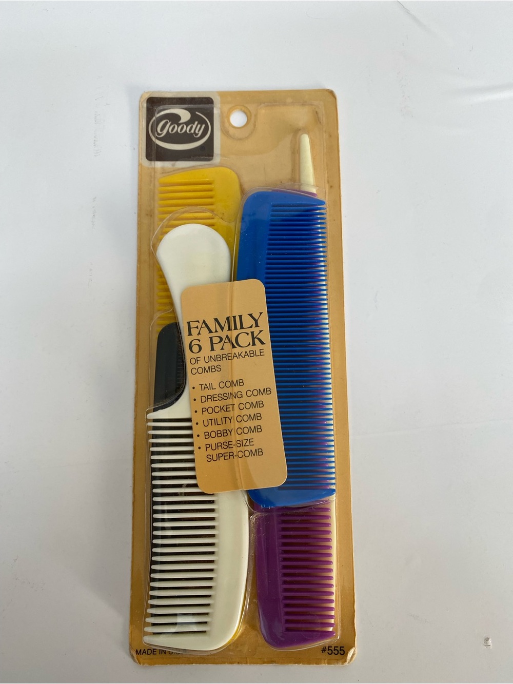 Vintage Goody Brand Family 6-Pack Unbreakable Combs Various Sizes New Old Stock